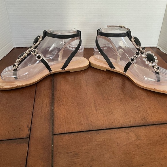Lilly Pulitzer Women Black Embellished Jeweled Thong Sandals Flat Ankle Strap 6 - Picture 5 of 7